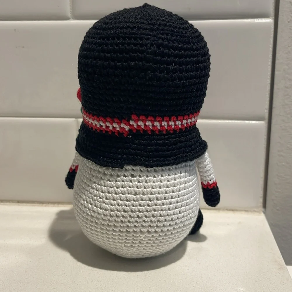Handcrafted Snowman Gnome with Holly Winter Holiday Seasonal Christmas Crochet - Picture 9 of 12